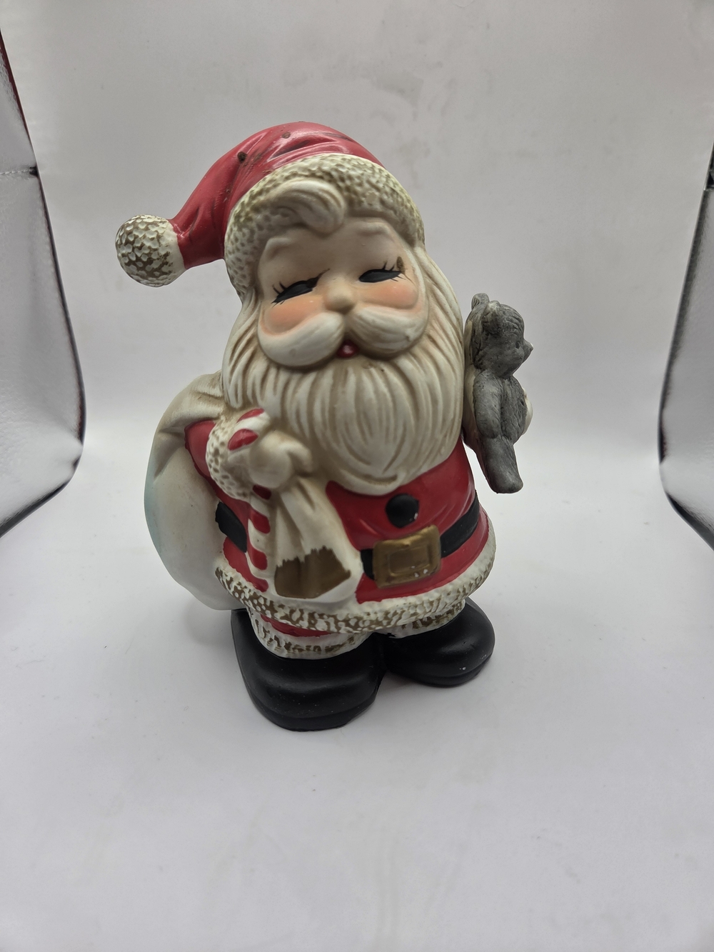 Vintage 1980s Christmas Ceramic Bank Homco Santa Claus with Teddy Bear